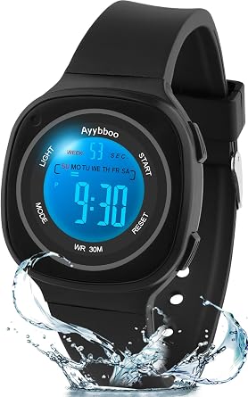Kids Digital Watch for Boys and Girls,7-Color LED Backlight,3ATM Water Resistant,Alarm Stopwatch,Sporty Outdoor Children's Watch Gift