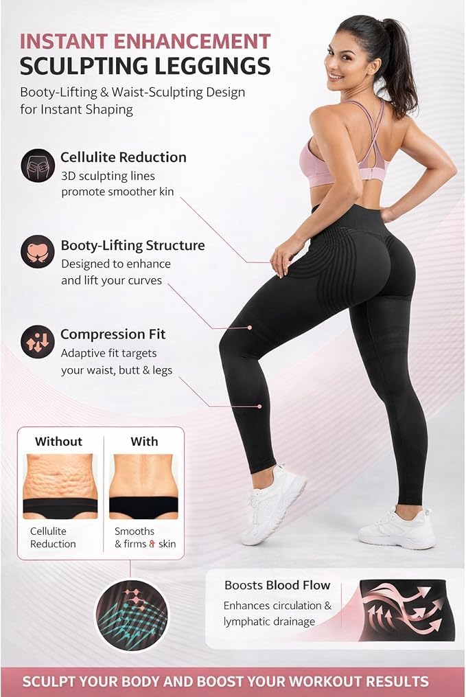 Legging 3D Anti Cellulite Femme, Femme Legging Anti-Cellulite à Compression, Minceur Leggings Taille Haute sans Couture, Push-Up Opaque Yoga Fitness Pantalon Sport