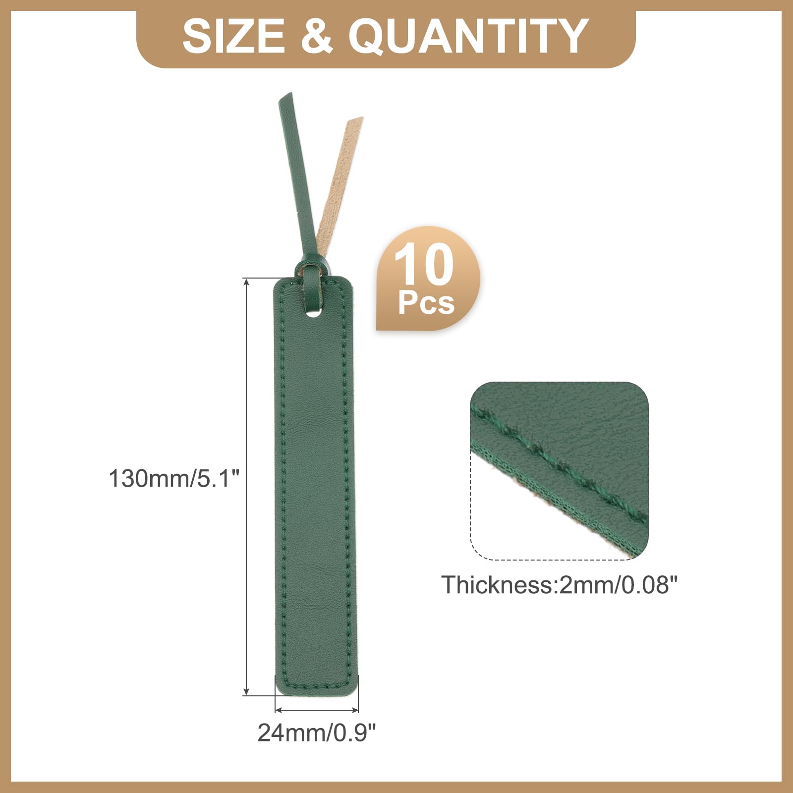PATIKIL Leather Bookmarks, 10Pcs Rectangle Book Marks Page Markers for Book Reading Men Women Teacher Reader Book Lover Writers, Green - Image 2