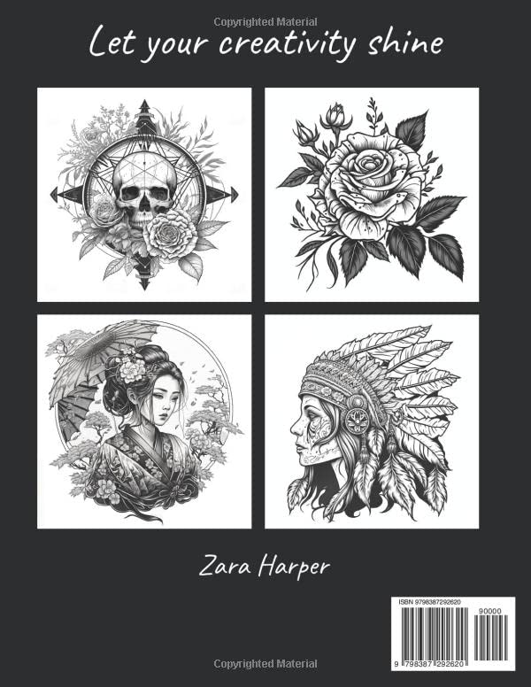 Tattooed and Beautiful Tattoo Coloring Book for Adults: Tattoo Coloring Book Large Print Traditional Vintage Old School and Modern Tattoo Designs ... for Relaxation Stress Relief Mindful image 3
