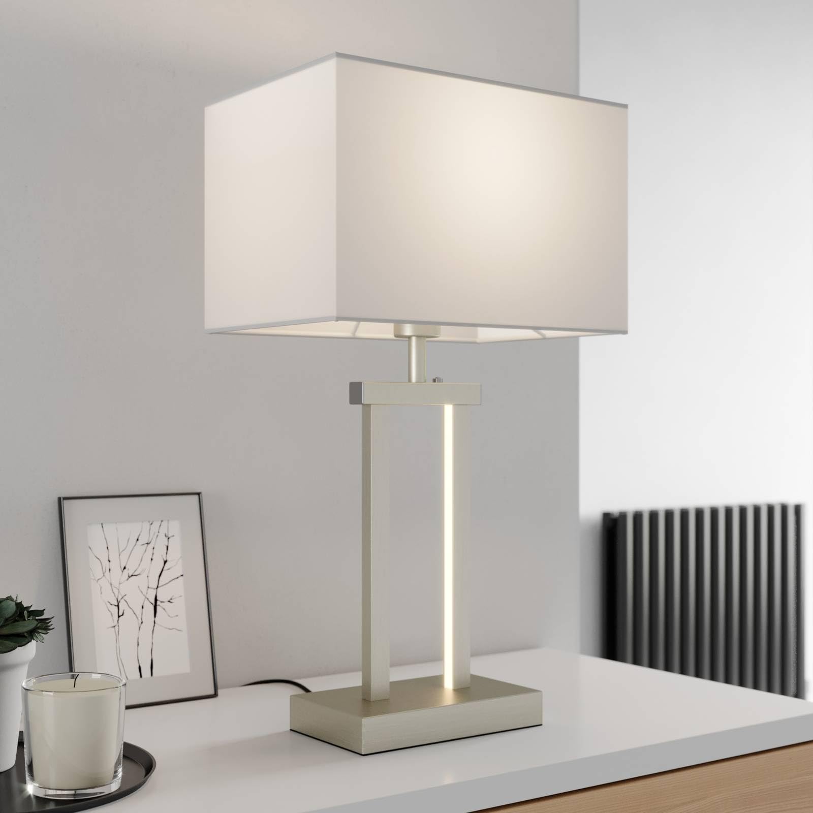 Lindby lámpara de mesa en níquel satinado, blanco, mesita noche | lámpara de mesa, e27, moderno, de tela para sala de estar, salón, dormitorio, comedor