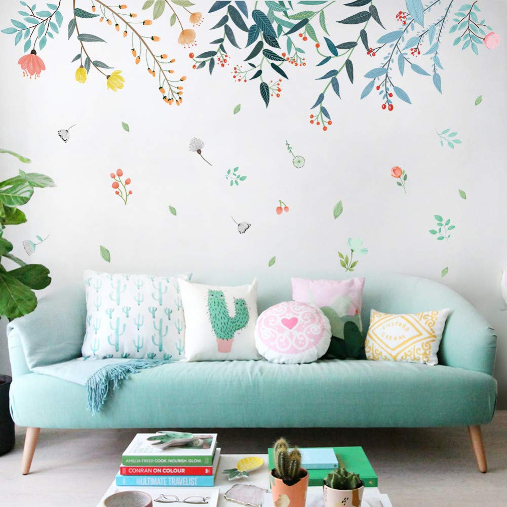 Autocollants muraux fleurs effet miroir pour decoration de salon colore