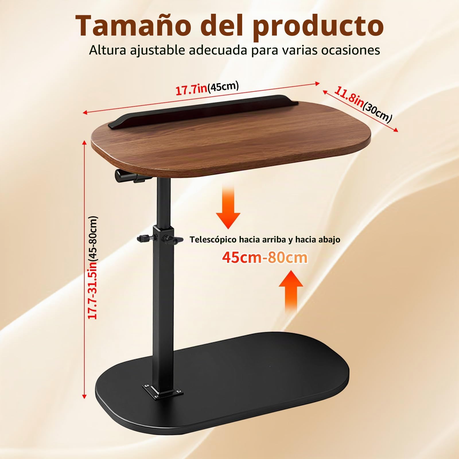 Mesa Auxiliar Forma C, Altura Ajustable – 45 * 30cm – Multifuncional para Uso En Sofás Y Camas, Función De Rotación A 360°, Superficie Resistente Al Agua Y Al Aceite, Laptops Y Comidas