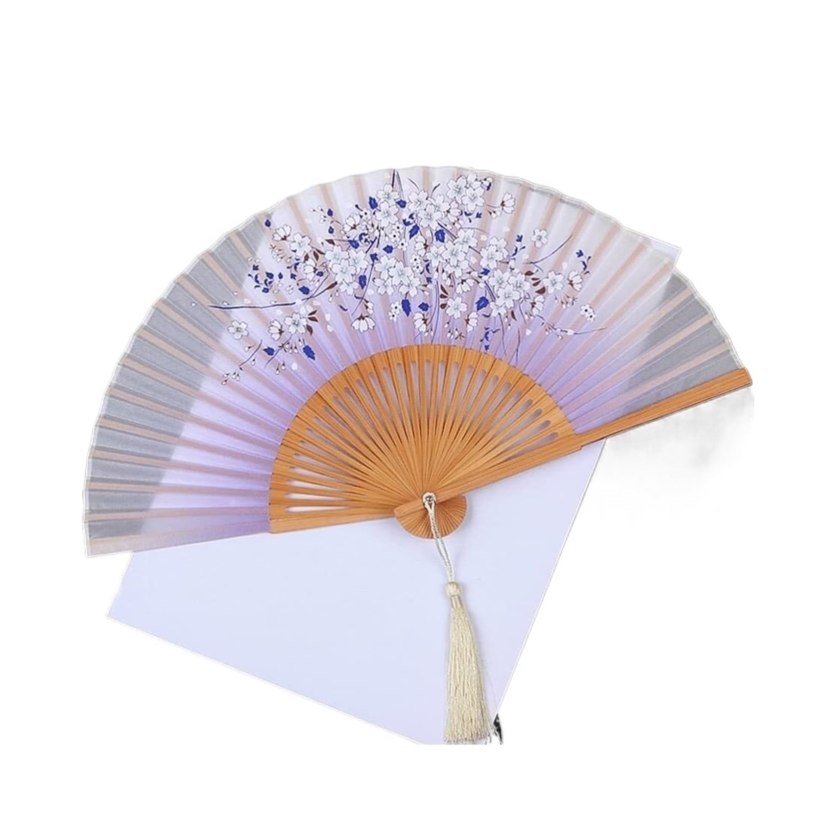 METTEOR Folding Fans Floral Chinese/vintage Retro Style Handheld Silk With Tassel (Brown Bone Purple One Size)