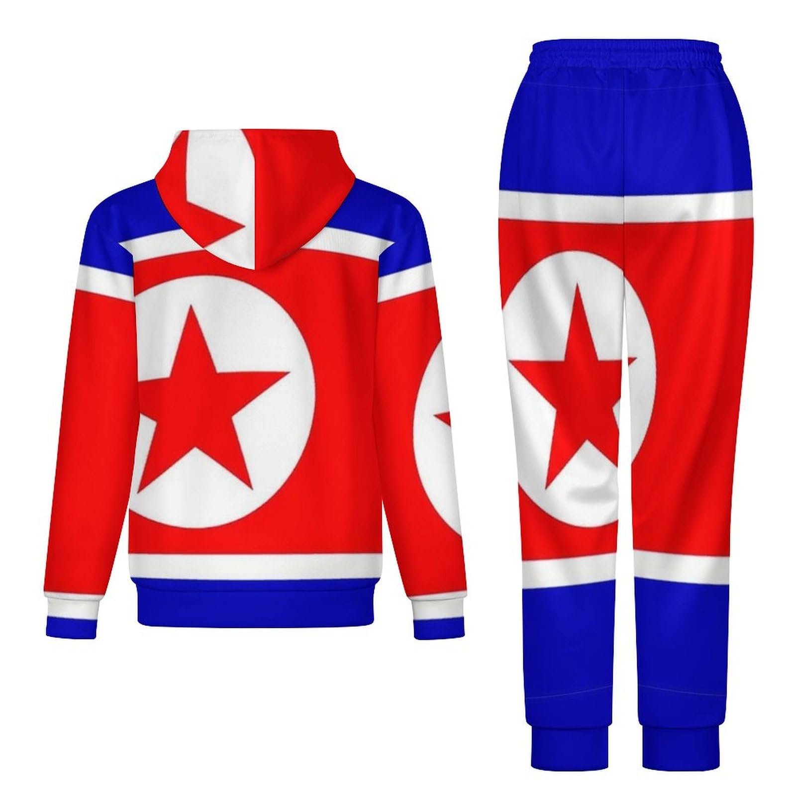 Tuta Da Uomo E Da Donna Set Completo Da 2 Pezzi Tuta Da Ginnastica Novità Stampa Bandiera Della Corea Del Nord Felpa Con Cappuccio A Maniche Lunghe Jogger Pantaloni Della Tuta Set Completo Da Salotto