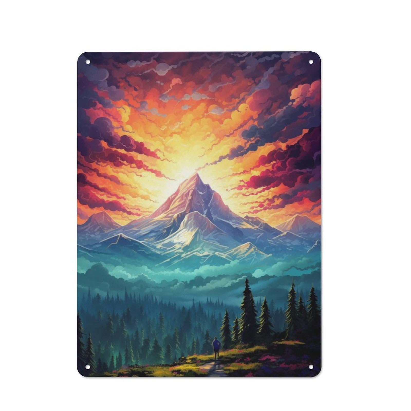 Shed Metal Sign with Epic Mountains Aurora Design 40x30cm, Outdoor Room Shed Wall Decor for Shed, Garden Room, Porch Or Garage