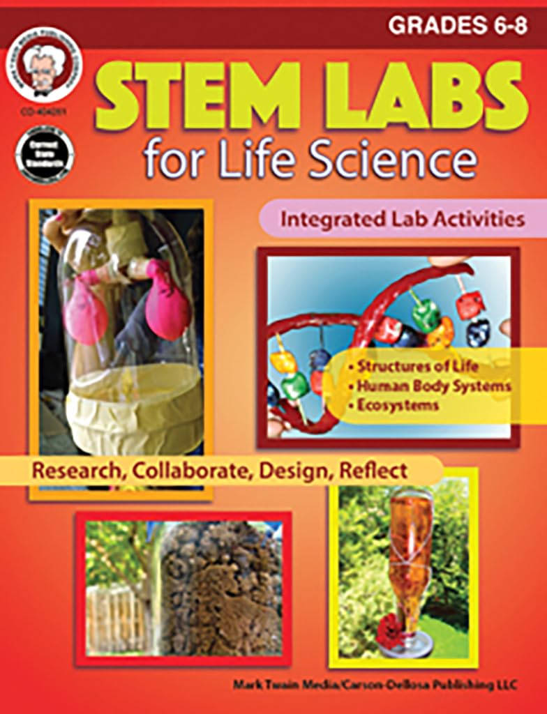 Mark Twain STEM Labs for Life Science Workbook, Activity Book for Grades 6-8 With Life, Anatomy, Ecosystems, and More Integrated Activities, STEAM Classroom or Homeschool Curriculum Paperback – January 13, 2017