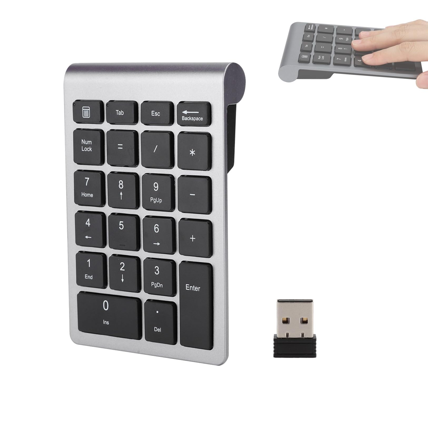 Zunate Teclado numérico inalámbrico, 22 Teclas Teclado numérico con Receptor USB Mini Teclado numérico portátil 2.4G Teclado numérico de Contabilidad financiera, para portátil, portátil(Gris Hierro)