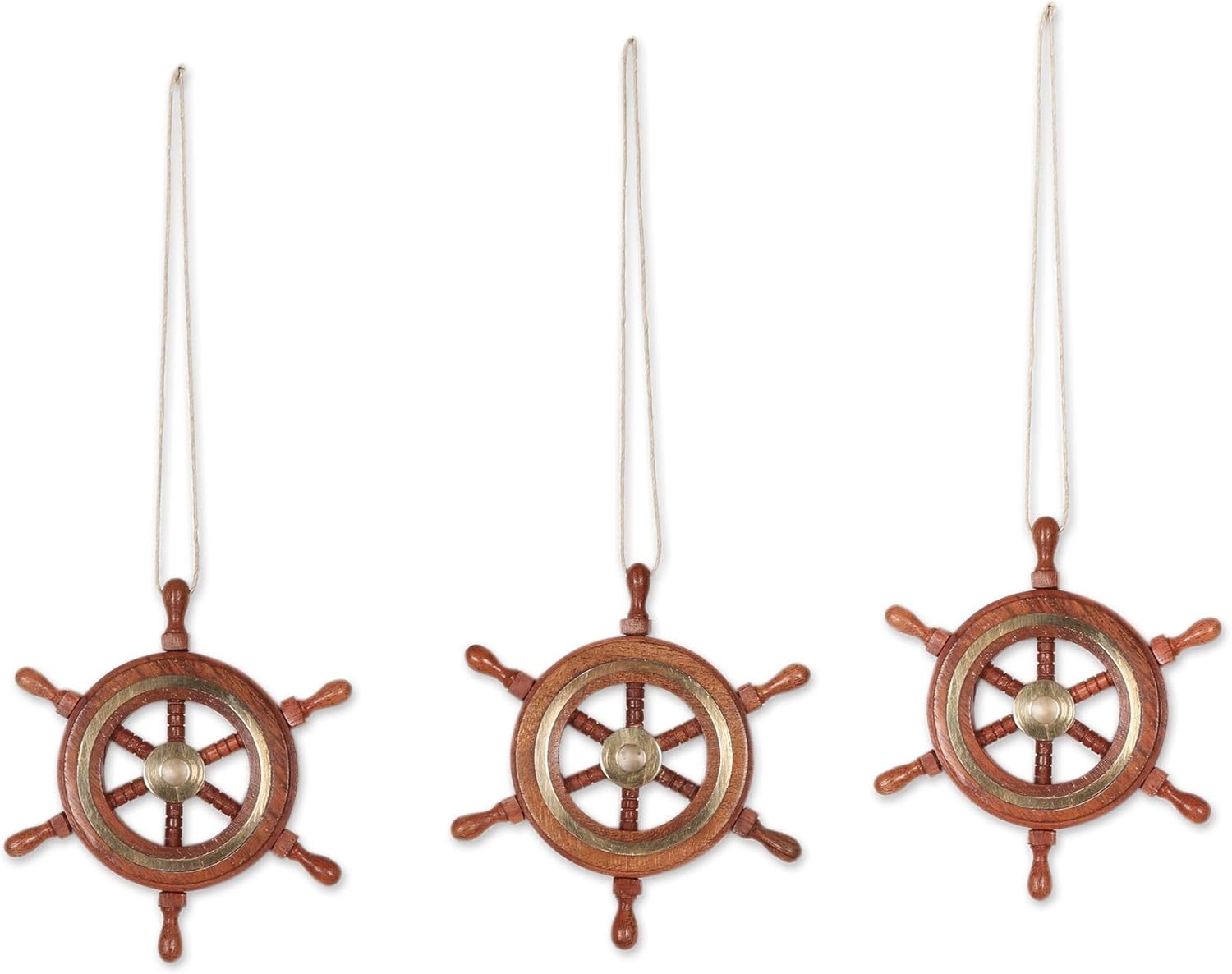 NOVICA Brass Wood Christmas Decorative Hanging Ornament from India 'Ahoy'