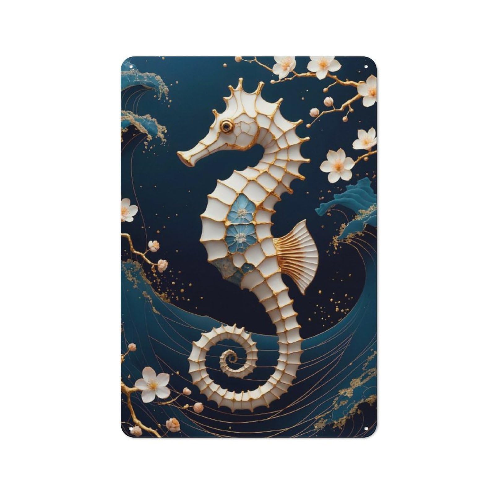 Junmoney Seahorse Kintsugi Art Vintage Tin Sign 30X20cm For Garden Room Or Summerhouse, For A Newly Organised Room And Metal Sign Display