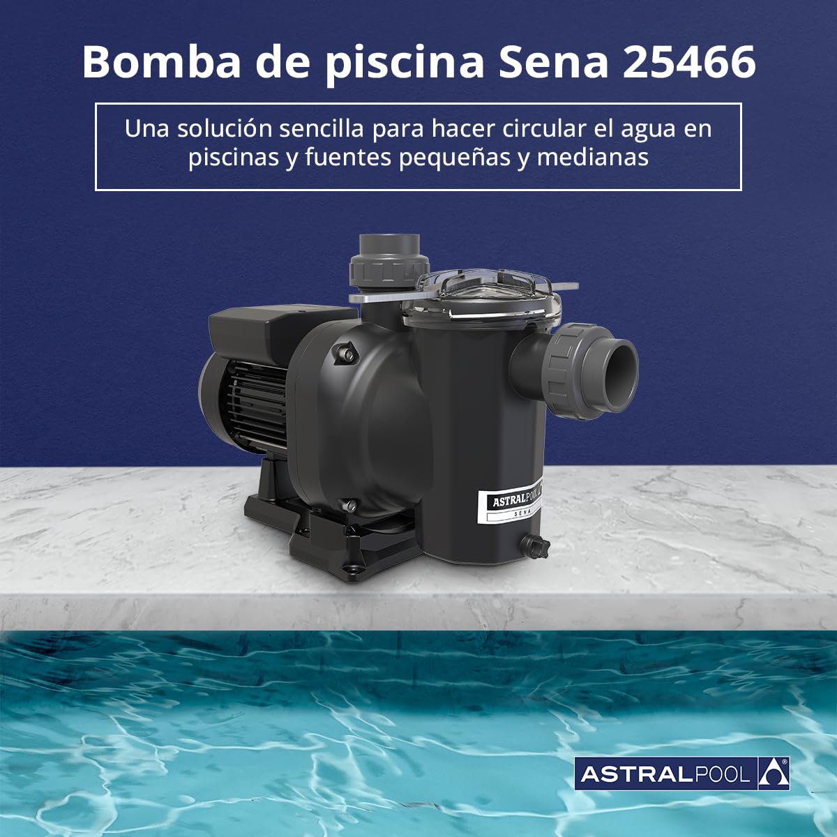 Bomba de piscina Sena 2 cv - Bomba Trifásica para Piscina - Compacta y autocebante - Capacidad (l/h): 11,800 - Astralpool