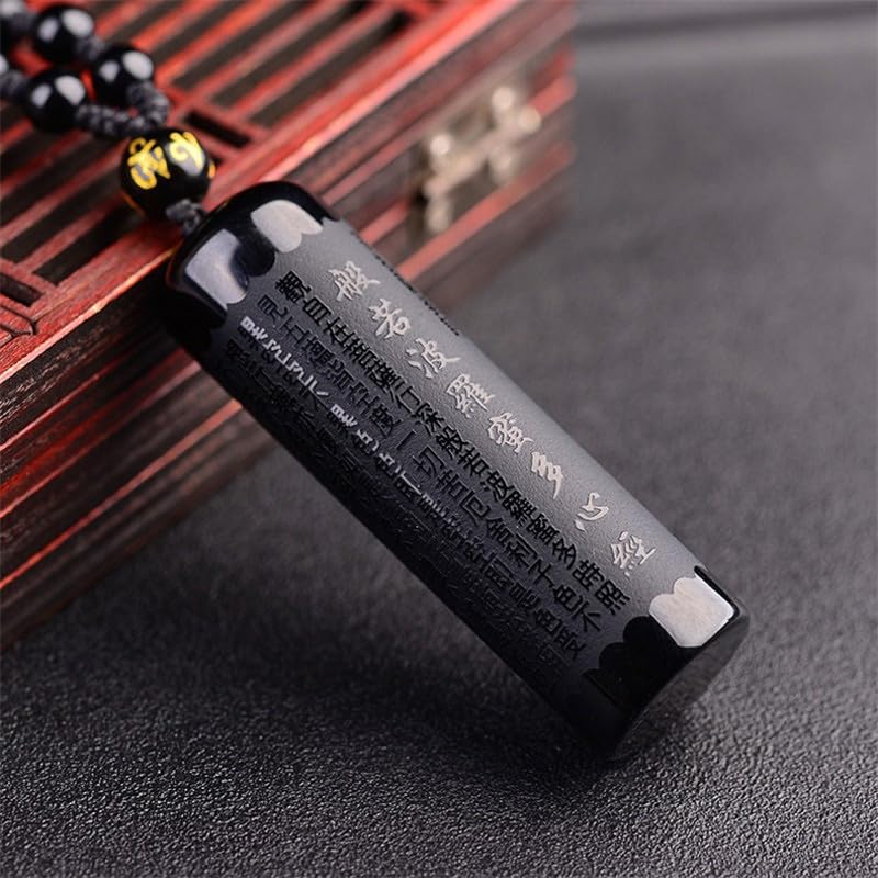 1Pcs Black Obsidian Buddha Pendant Prajna Paramita Sutra Buddha Necklace Pendant Beads Chain3