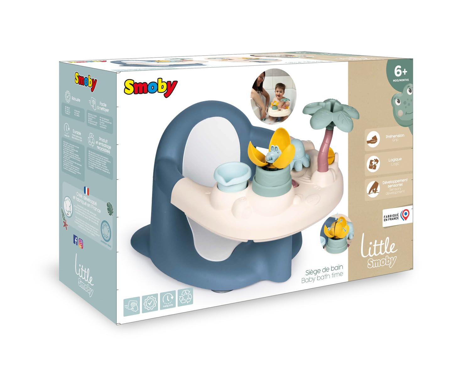 Little Smoby - siedzisko do kąpieli - tacka z zabawkami - koło łopatkowe, kubek, zraszacz palmowy, przyssawki w zestawie, magiczny kwiat, ośmiornica - od 6 miesięcy - wyprodukowano we Francji