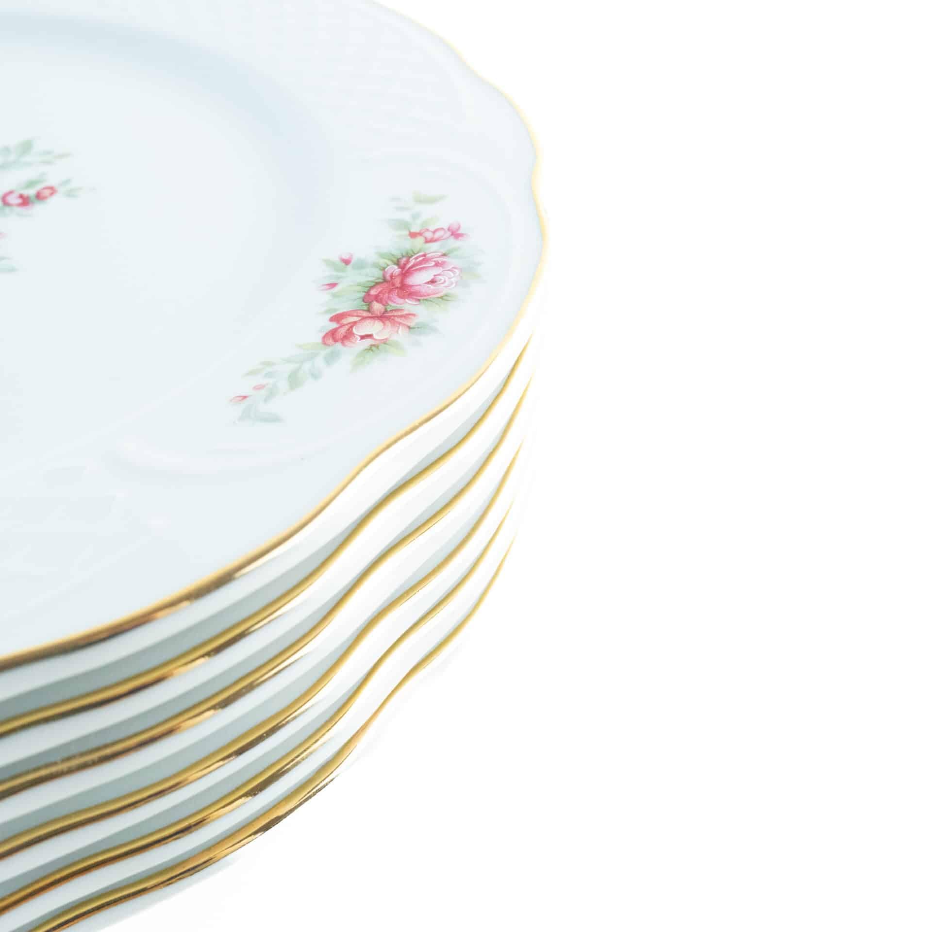 FranquiHOgar Juego de Platos Llanos de Porcelana (6 piezas) Bidasoa Irina con Motivos Florales y Filo de Oro, Vajilla Elegante y Atemporal