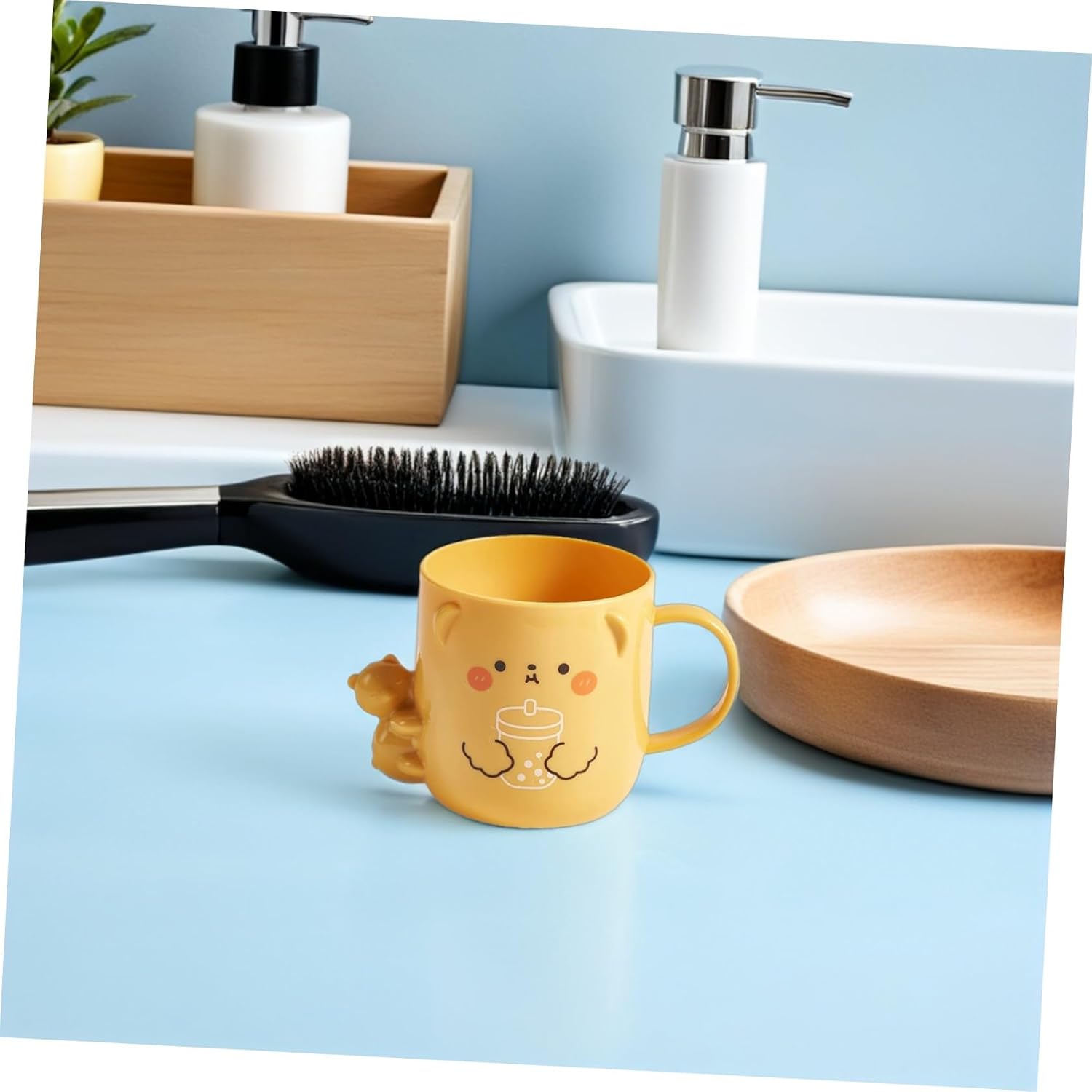 iplusmile 2 Pcs Cartoon Cups Bear Pattern Bathroom Mugs Plastic Water Cups Cute Toothbrush Tumbler Drinking Bottles for Household Bathroom