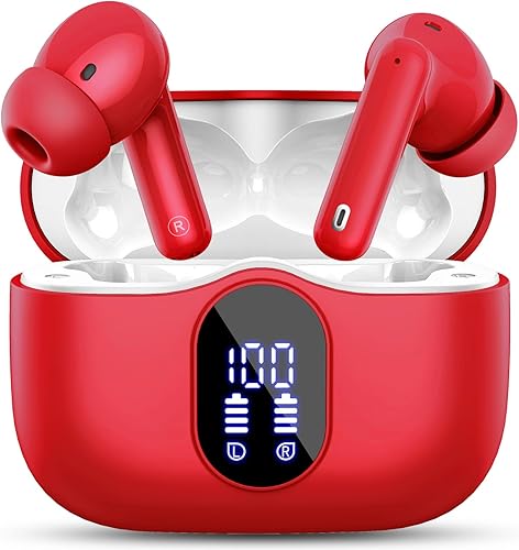 Auriculares inalámbricos, Bluetooth 5.4, estéreo de bajos, auriculares con micrófono con cancelación de ruido, pantalla LED en el oído, llamadas
