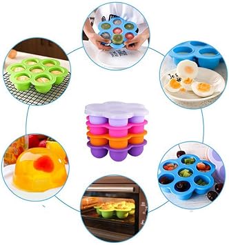 Silicone Egg Bites Molds with Lid for Instant Pot, 2 Packs (For 3qt (6.3x6.3x1.6), Rose red +Orange)