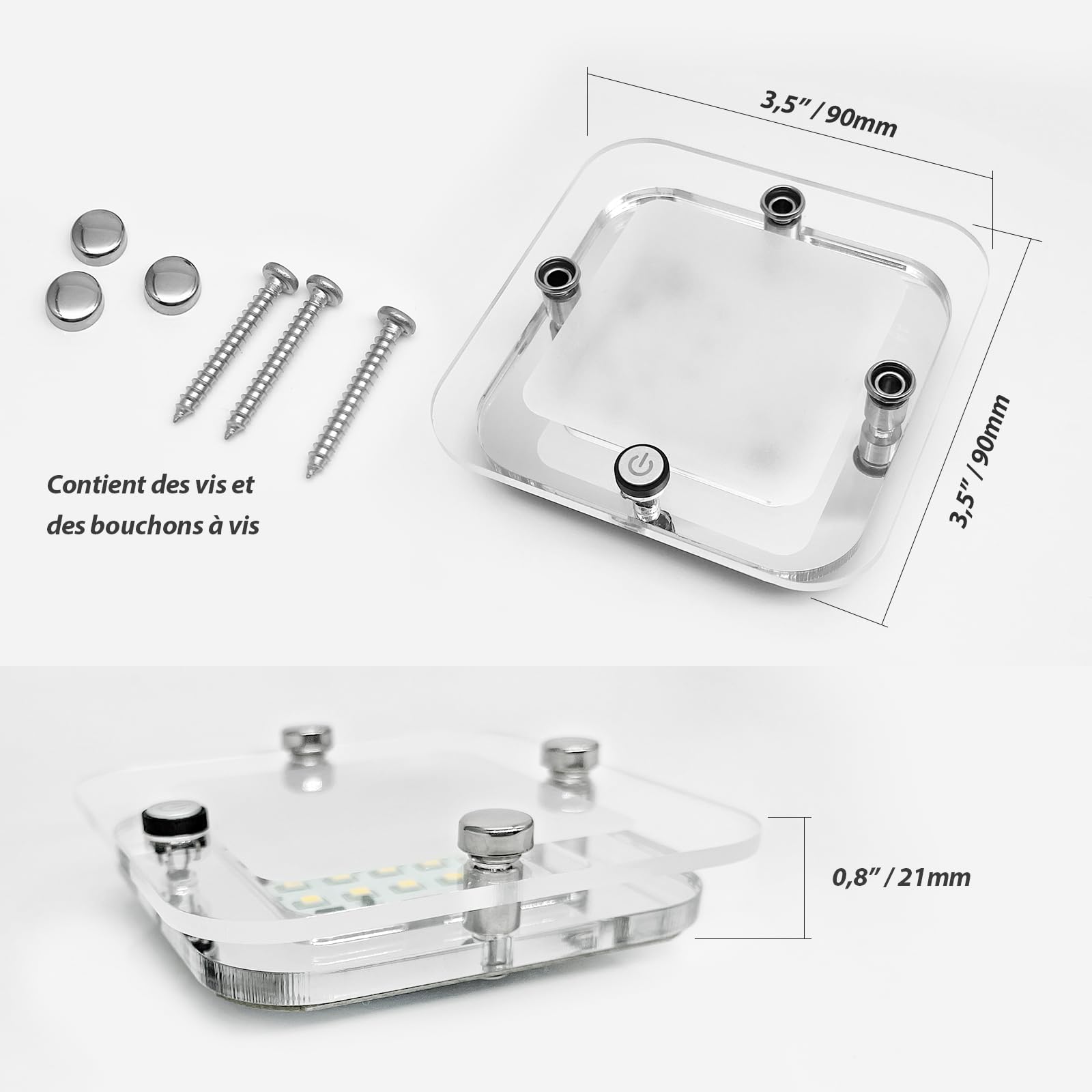 Dream Lighting Éclairage LED 12V pour Camping Car, 9X9CM 1,8W Lumière Chaude 3000K, Lampe 12v avec Interrupteur pour Camping Car RV Bateau Fourgon Aménagé Design en Acrylique