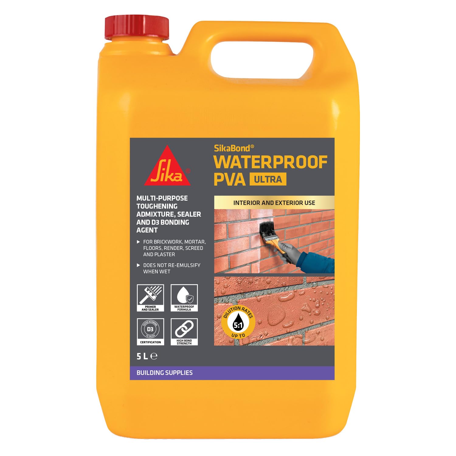 Sika SikaBond Exterior Grade Waterproof PVA Ultra, 5 Litre