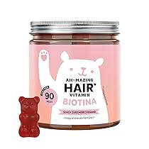 Biotina Gummies Ah-mazing Hair – Integratori per Capelli – Formula Potenziata – 10.000 µg di Biotina, Zinco, Vitamina B6, C, E e Iodio – 90 pezzi (3 Mesi), Vegane, Senza Zucchero, Bears with Benefits