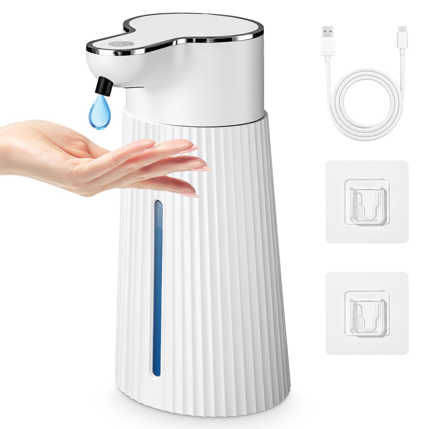Dispensador Jabon Baño Automatico, 400 ml Dispensador Jabon Cocina con Sensor Movimiento por Infrarrojos, 4 Niveles Ajustables, Recargable por USB, Resistente Al Agua IPX5 para Baños, Cocina