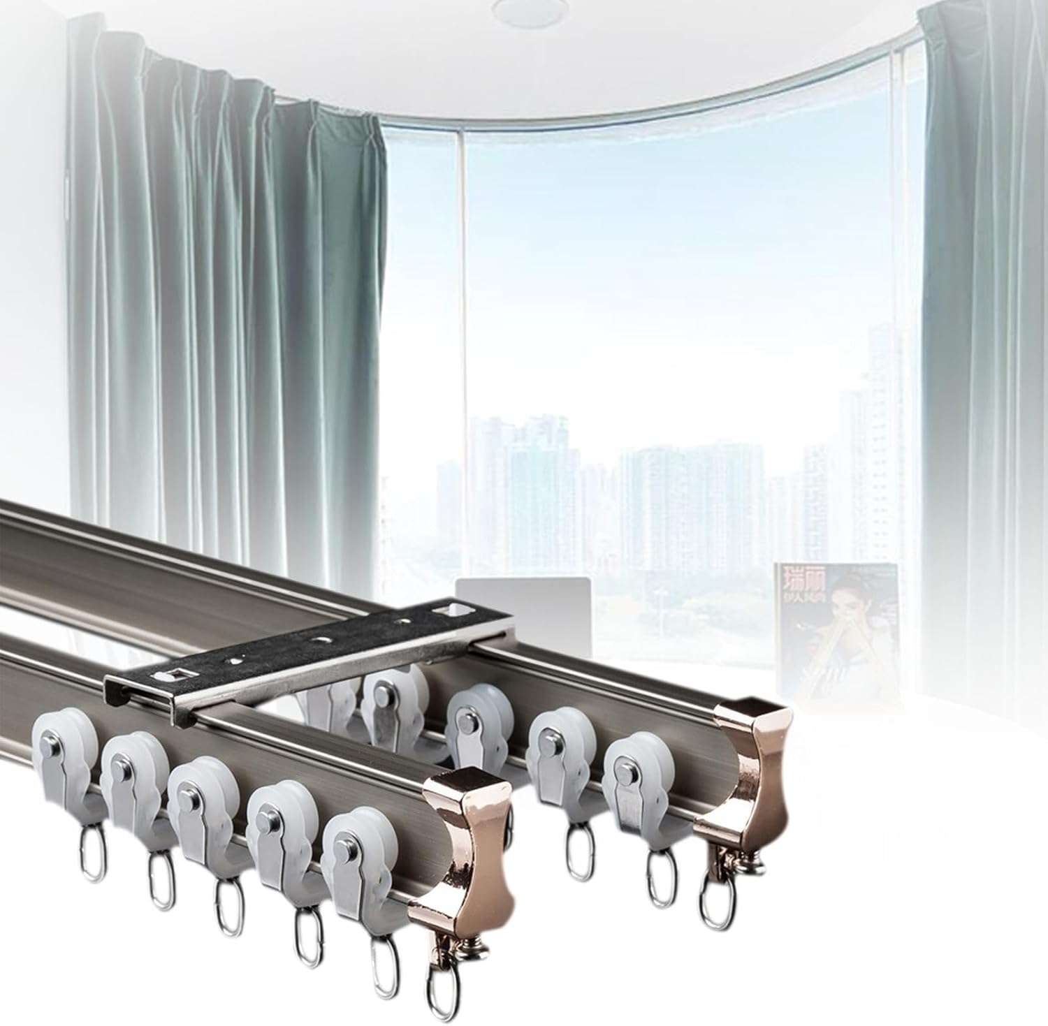 Flexible Curtain Double Track Ceiling Or Wall Mount Bendable Aluminium Heavy Duty Curtain Rails For Bay Windows Bedroom Room Divider Track Set(White,14.8 FT)