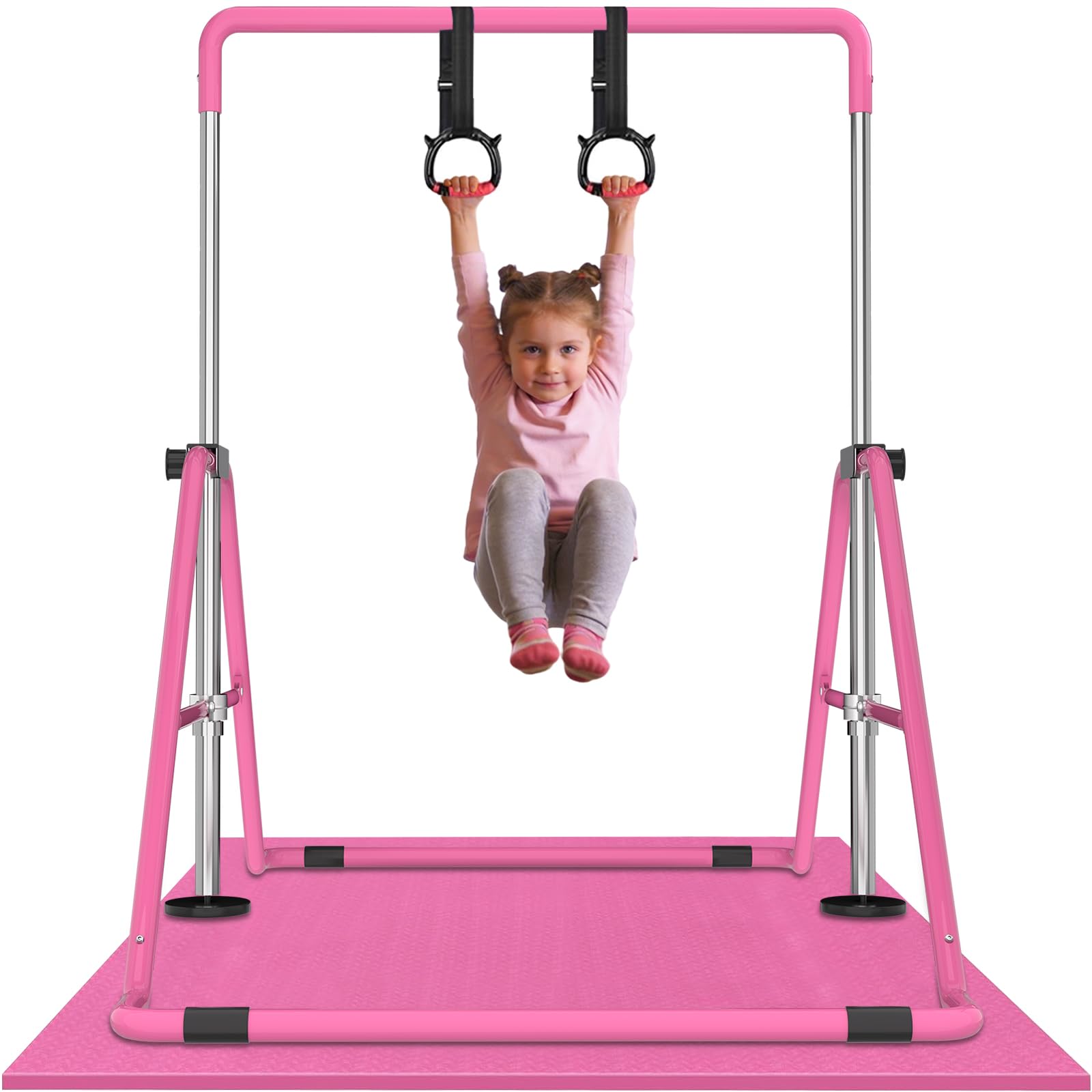 WATBKHE Barra de Gimnasia para niños, Ajustable y Plegable, Barra de Entrenamiento con Anillos, Barra Horizontal Resistente para niños y niñas