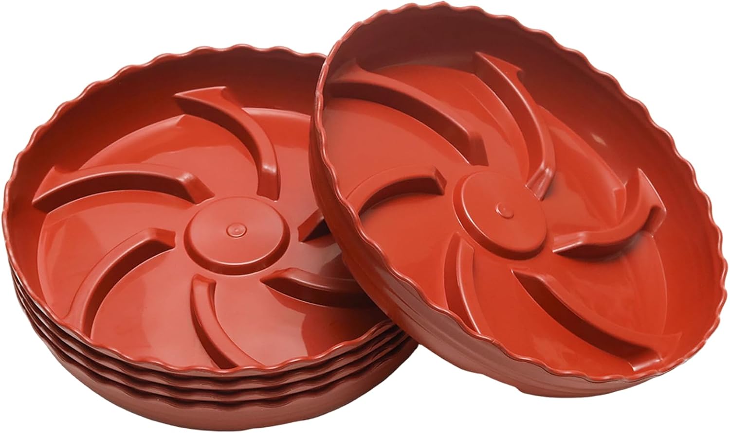 6 Pack Plant Saucers 9inch Heavy Duty Plastic Pot Trays with Trough Wave Design, Plant Stand Saucers for Indoor Outdoor Plants