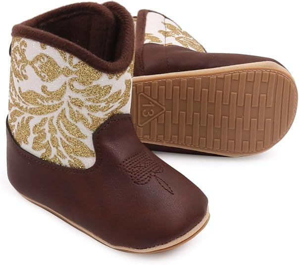 Stivaletti Western In Pelle Per Neonati – Suola Morbida Antiscivolo, Taglie 0-15 Mesi, Per Bambine E Bambini, Autunno-Inverno