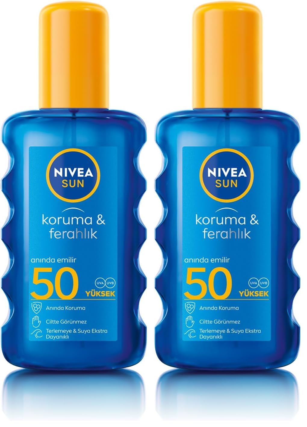 NIVEA SUN SPF50 Yüksek Koruyucu Güneş Spreyi 200ml, Ferahlık, Terlemeye ve Suya Dayanıklı, UVA Koruması (2 paketi)