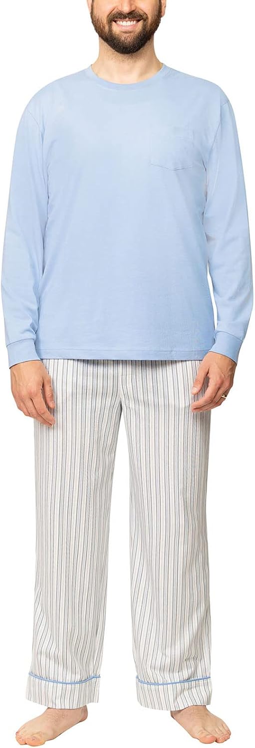 PajamaGram Men Pajamas Sets - Cozy 100% Cotton Pajamas for Men, Knit Long Sleeve Pajama Set for Men, Pijamas Para Hombres