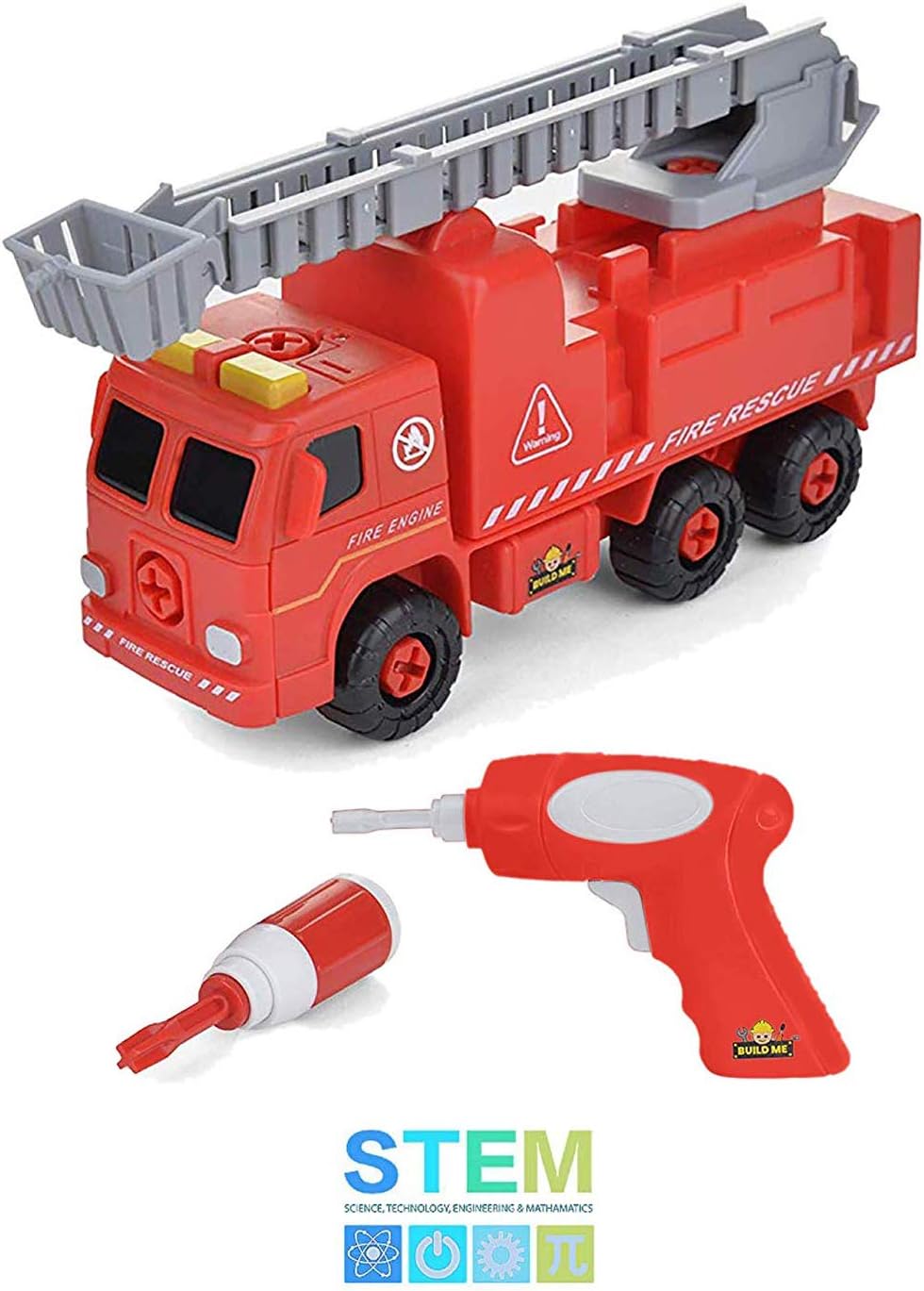 Take Apart Fire Truck with Sounds – Build Your Own Fire Engine Educational STEM Toys for Toddlers - Engineering Building Kit Ages 3-6 – Kids Early Learning Toy Tools, Power Drill, 44 Piece Set