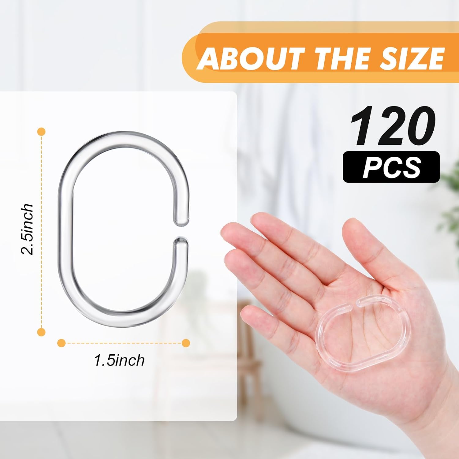 Sintuff 120 Pcs Plastic Shower Curtain Rings Clear C-Shaped Hooks