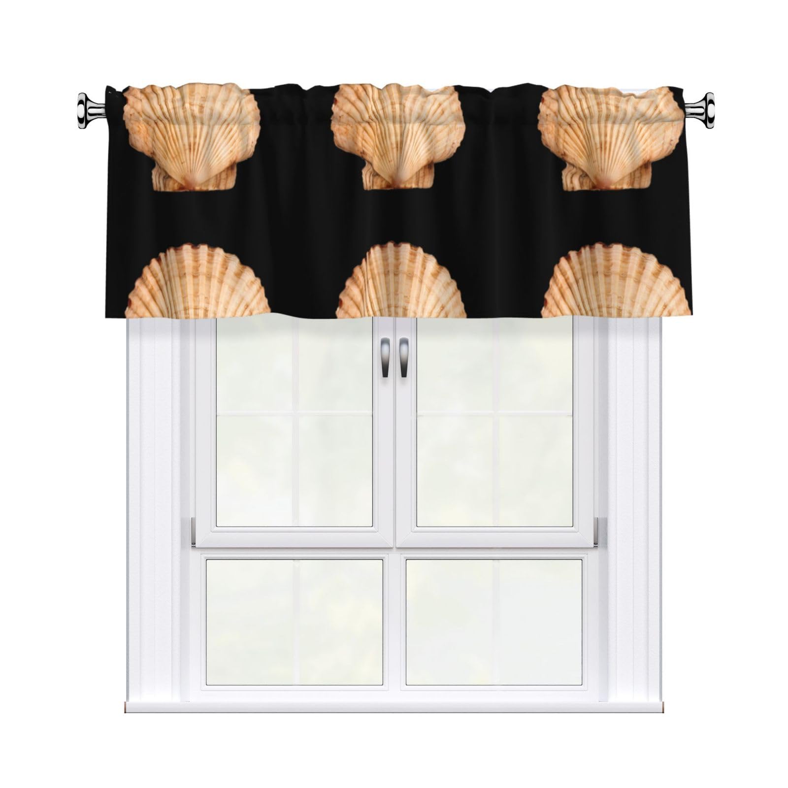 WHJDPP Scallop Seashell Prints Curtain Valance 54x18 Inch - Peach Skin Window Cover with Printed Design, Filtering Light for Kitchen Decor
