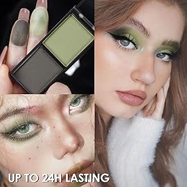 CAKAILA Green Black Two Color Matte Shimmer Glitter Eyeshadow,Bright Eye Shadow Powder,Professional Long-Lasting Waterproof Makeup Palette,Easy-To-Apply and Compact for Travel