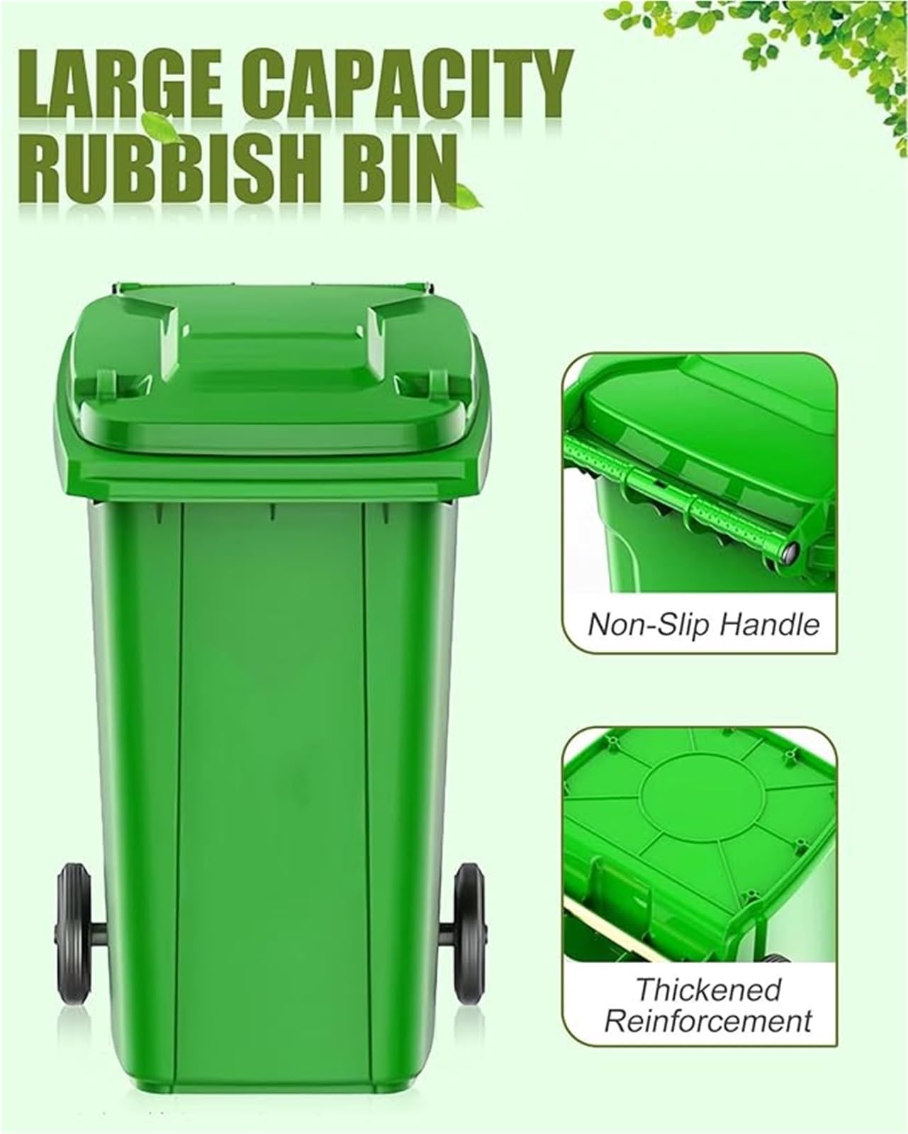 Cubo Basura Grande Cocina,Cubo Basura Terraza Y Patio,Contenedor Basura con Ruedas Exteriores Con Tapa Y Bolsa Almacenamiento 100 Piezas(Green,18 Gallon)