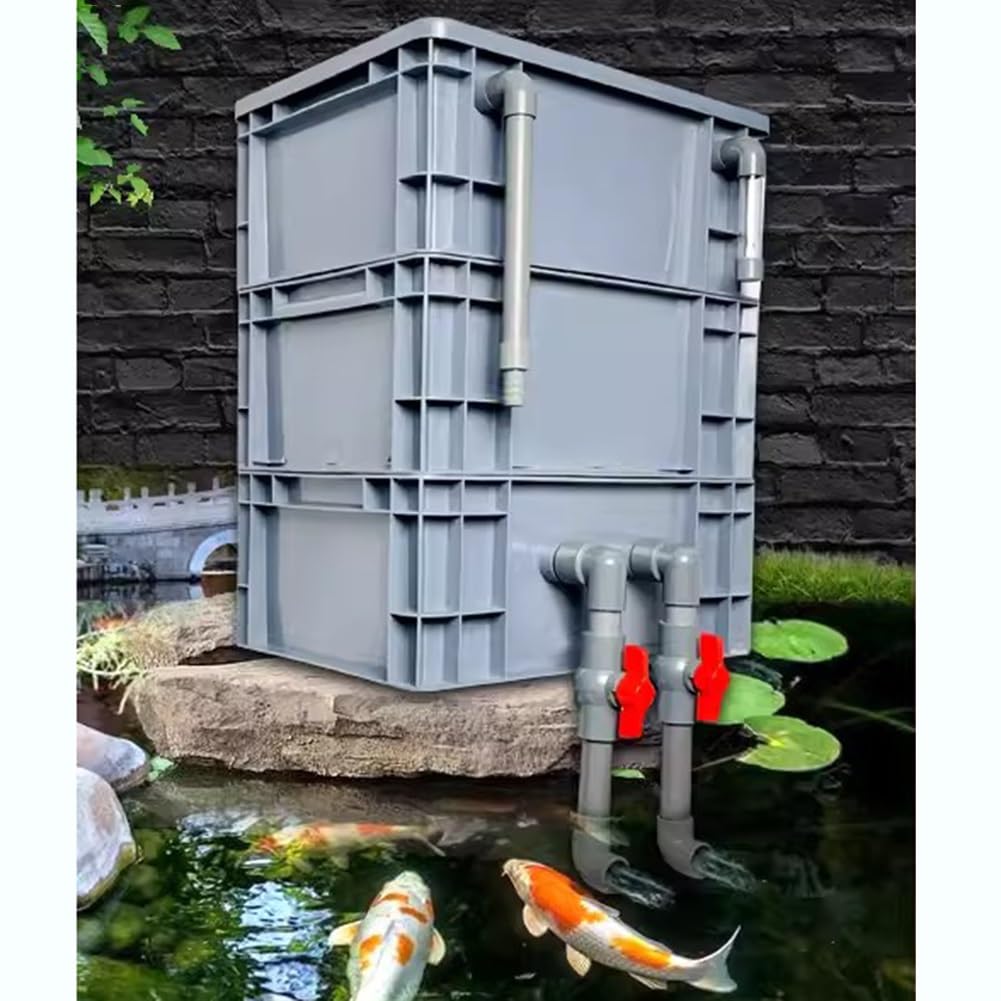 Kit filtro per acquario, grande filtro per acquario, sistema di filtraggio multistadio esterno per acquari e stagni, ossigenazione inclusa, nessuna pompa o supporto richiesto, grigio, 40 x 30