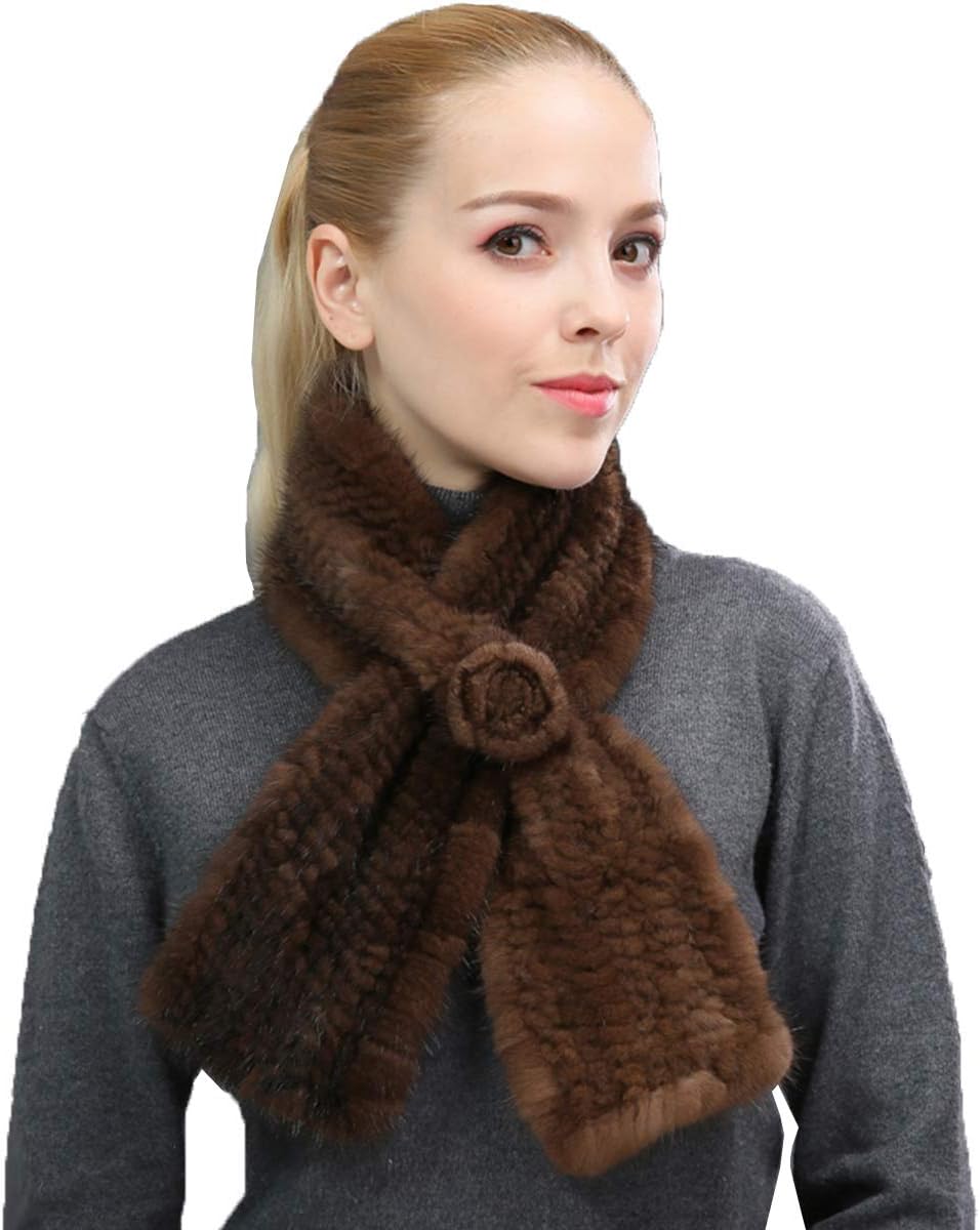 Winter Scarf for Women Genuine Mink Hair Scarves Knitted Neck Warmer Wrap