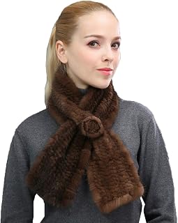 XUYUZUAU Fur Scarves for Women Genuine Mink Fur Scarves Knitted Neck Warmer Wrap Brown