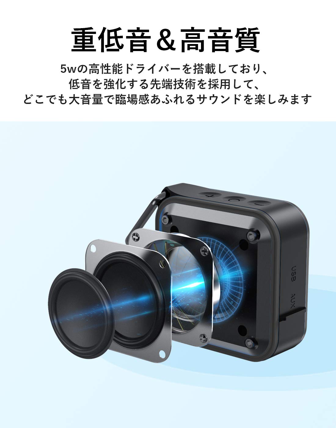 Amazon.co.jp: ポータブルBluetoothスピーカー、ワイヤレス小型IPX7