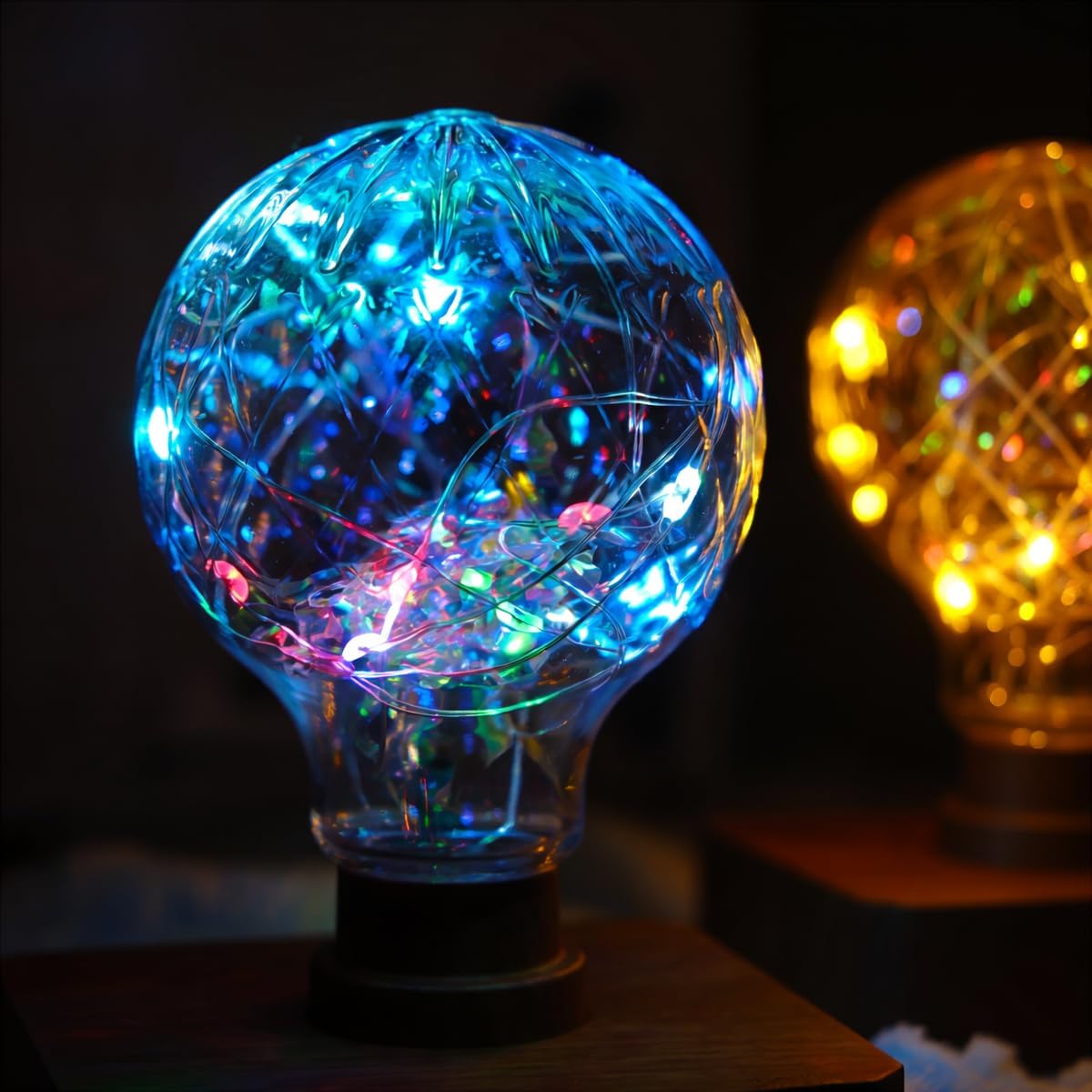 RGB Colorful LED Fairy Night Light with Wooden Base