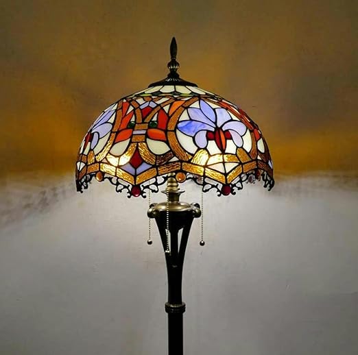 Wzglod Wzglod Tiffany Style 16-Inch Floor Stand Lamps with Retro Stained Glass 3-Light Floor Uplighter for LivRoom Bedroom Red Floor Lamp,Foot Switch,110-240V (B) photo 2