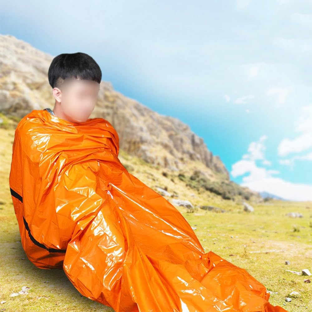 Notfallschlafsack Thermo-Biwaksack for den Außenbereich (Orange mit Aufbewahrungstasche)
