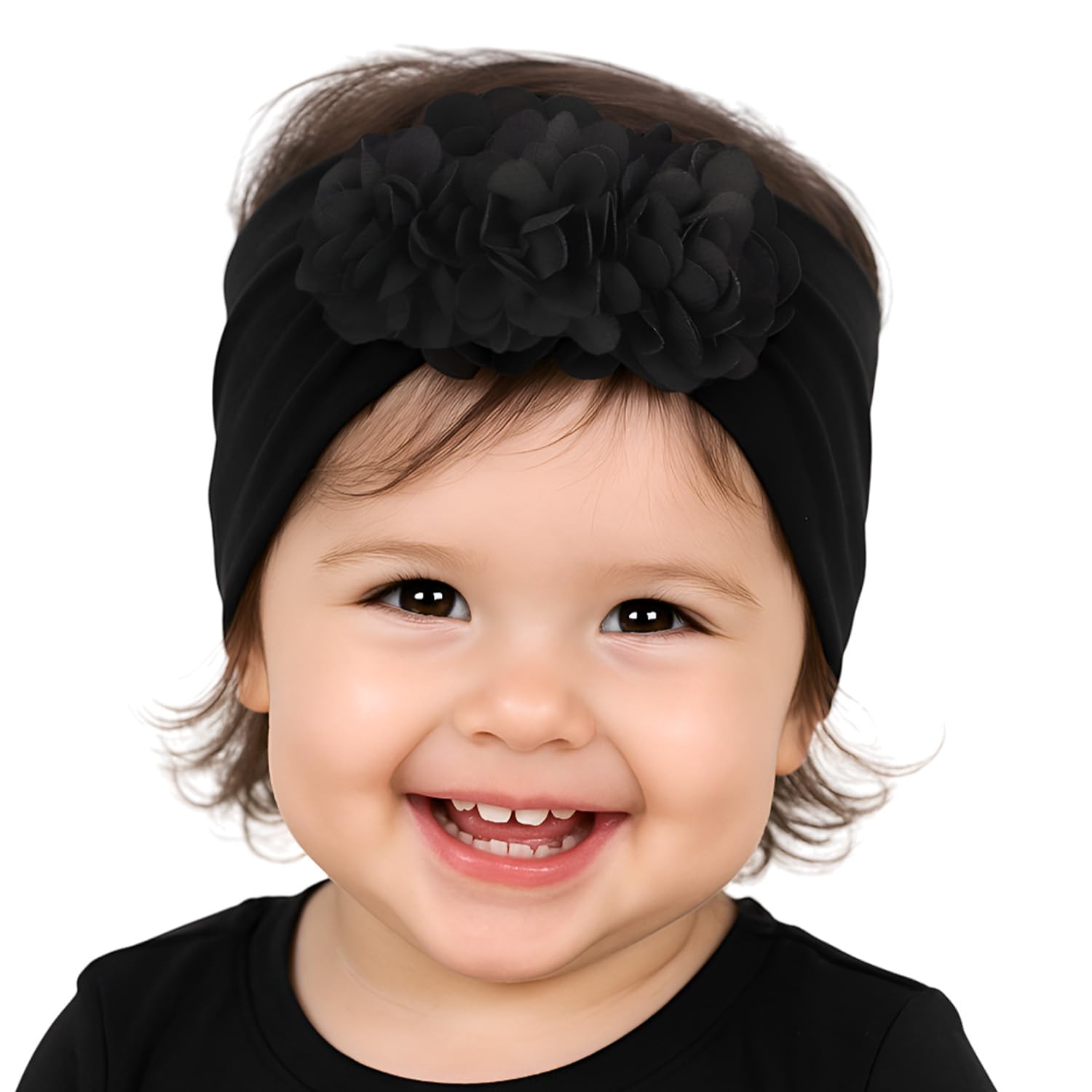 SYGA Baby Headbands Nylon Strechable Soft Flower Bow Hairbands for Newborns, Infants, Toddlers and Kids 0-3 Years (Black)-image-44