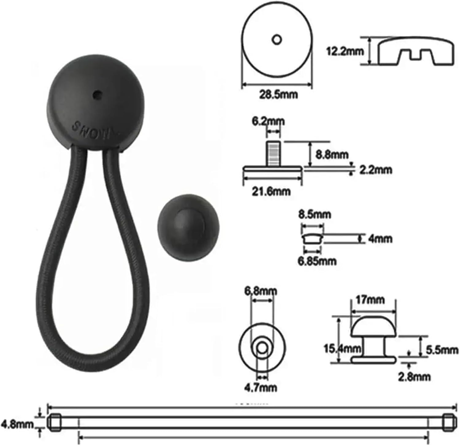 Bungee Shock Cord Clip with Knobs 10 PCS Bungee Shock Cord Clip with Knobs Pull Tie Down Tarp Canvas