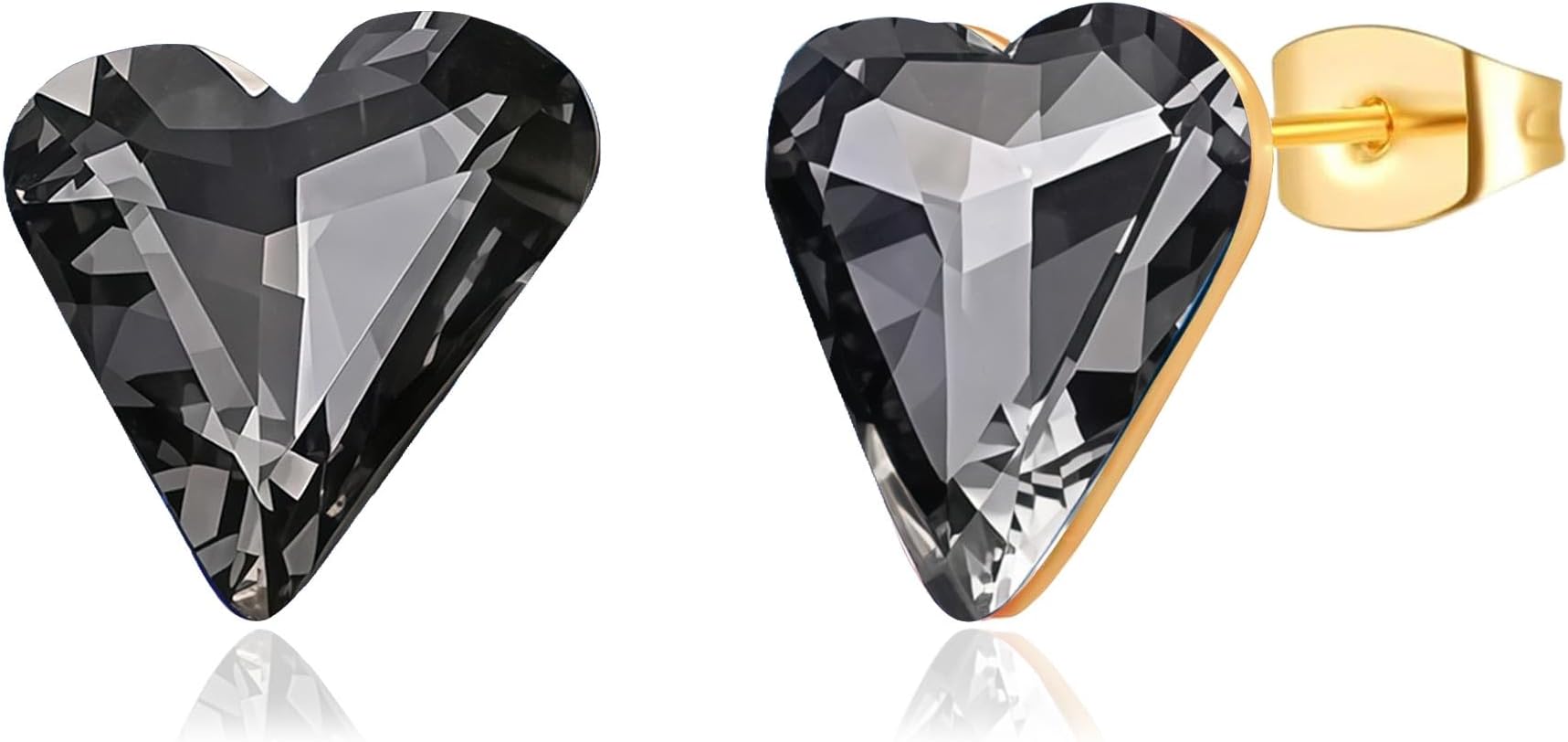 Fashion Austrian Crystal Heart Stud Earrings for Women 14K Gold Plated Hypoallergenic Formal Jewelry Gift