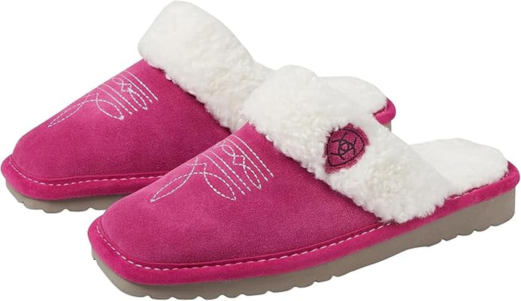 ARIAT Women's Jackie Square Toe Warm Soft Genuine Suede Leather Indoor Outdoor Slippers with Plush Collar