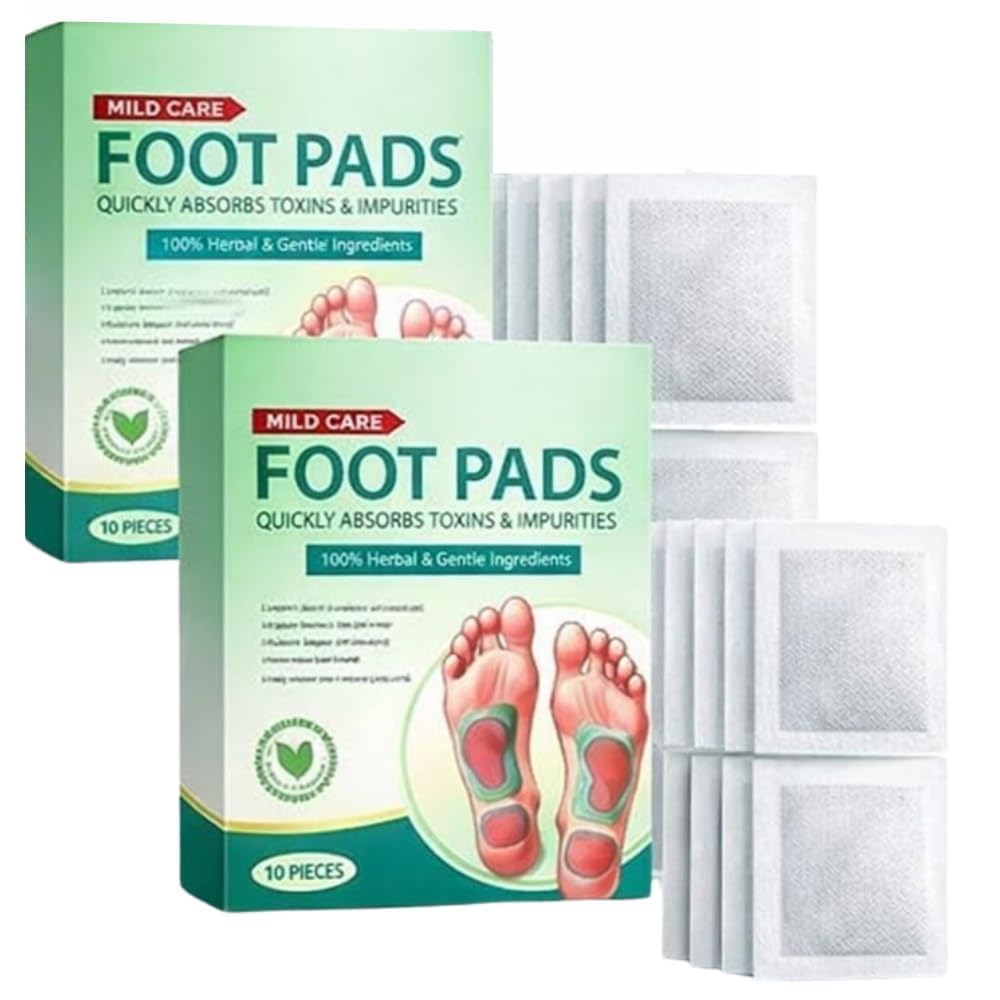 Foot patch (Pack of 2) Herbal And Gentle Ingredient Detox Foot Pads (20 pieces), Natural Ingredients for Sleep Aid, Pain Relief, Toxin Removal with Bamboo Vinegar and Acupoint Micro-Massage Technology