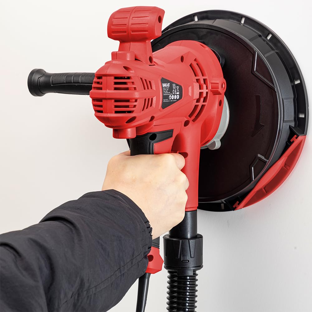 Bakaji Lijadora de pared de techo plegable lijadora jirafa placa de yeso succión automática con luz LED, varilla telescópica y 6 discos abrasivos (manual con bolsa de 1280W)