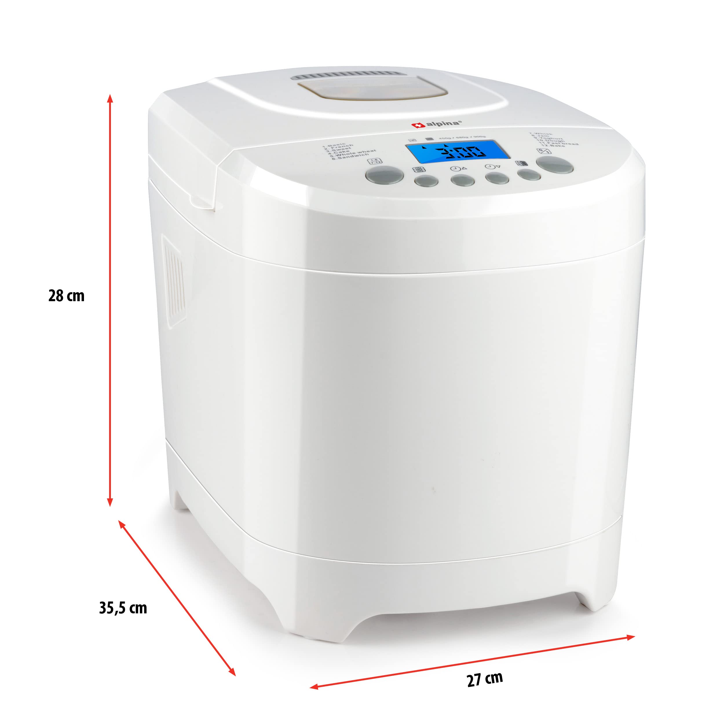 Alpina Machine à Pain 600W 12 Programmes 450-900g Timer Blanc